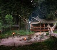 Main camp & bonfire at sunset